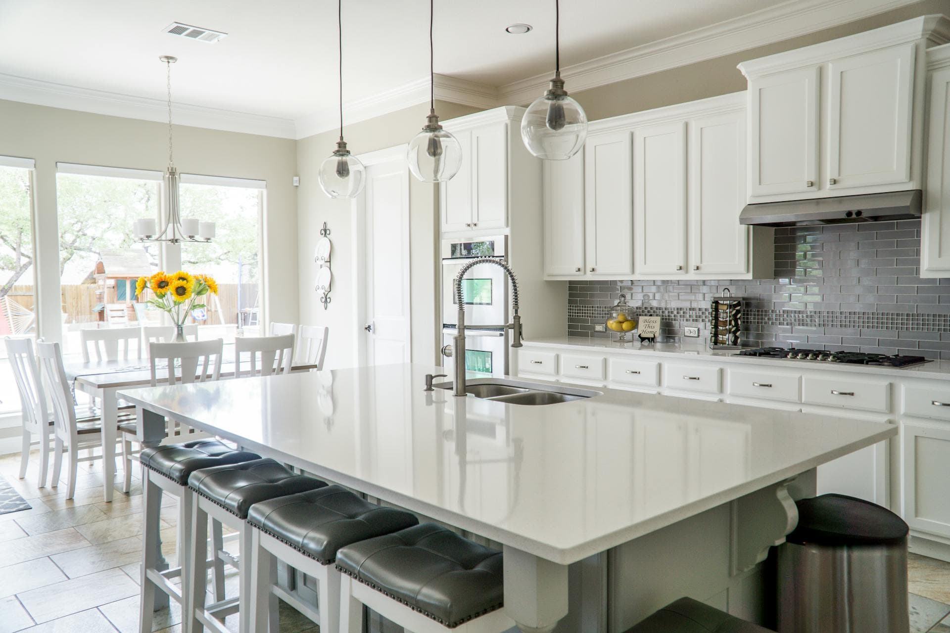 Kitchen cabinets with island, base cabinets, and wall cabinets