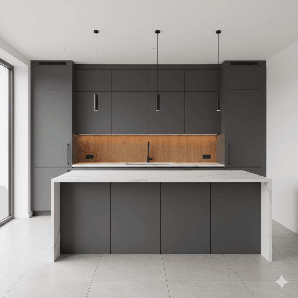 Allure Fusion Pearl by Fabuwood - Frameless soft-close cabinets in contemporary pearl finish.