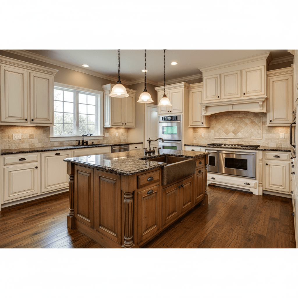 Custom Hickory Cabinets by WoodHarbor - Handcrafted solid wood cabinets with rustic character. Ameri
